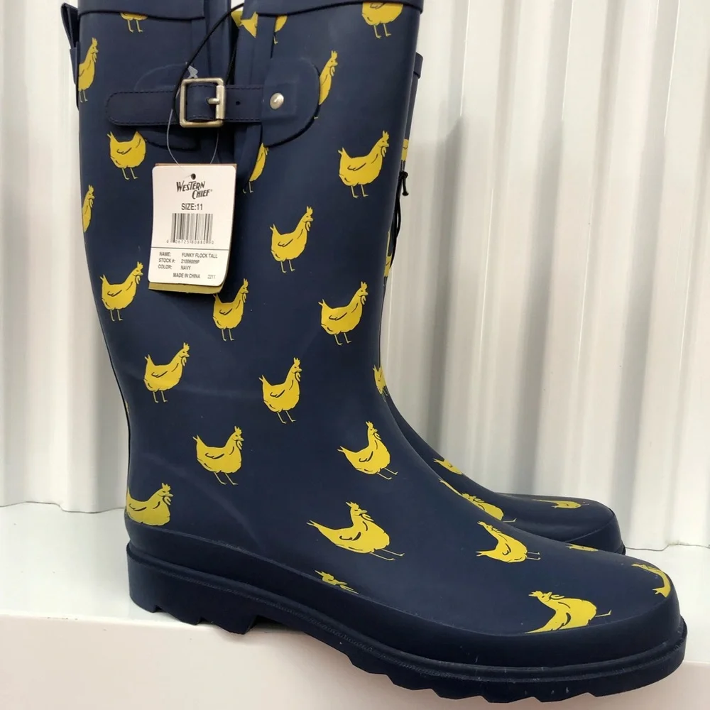 Western Chief Funky Flock Tall Rain Boots Size 11 - Picture 4 of 16